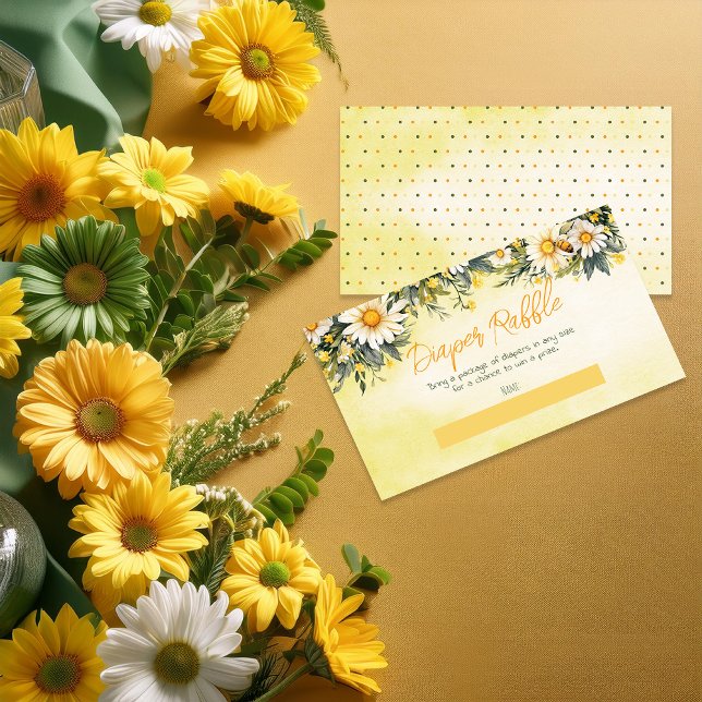 Daisies Floral Baby Shower Diaper Begleitkarte (Little Daisy Theme Yellow, White and Green Daisies Floral Baby Shower Diaper Raffle Enclosure Card)