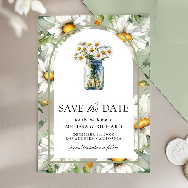 Daisies Floral Mason Jar Wedding Save the Date Acryleinladungen (Von Creator hochgeladen)