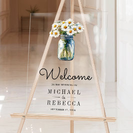 Daisies Floral Mason Jar Wedding Welcome Acrylschild