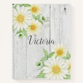 Daisies Floral Personalisiertes Script Rustic Notizbuch