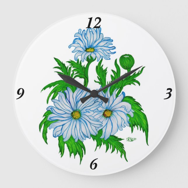 Daisies flowers große wanduhr (Vorderseite)