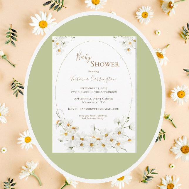 Daisies Gold Frame Floral Watercolor Baby Shower Einladung (Von Creator hochgeladen)