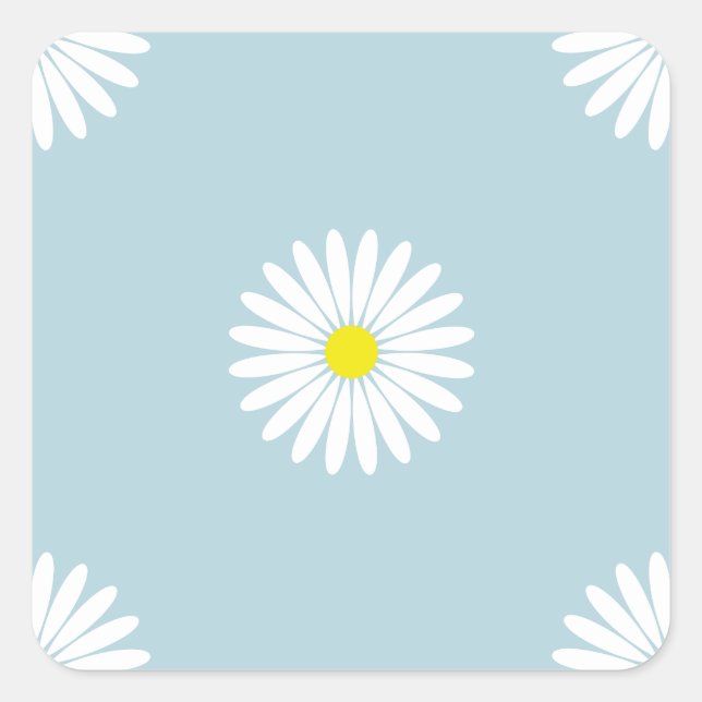 Daisies Illustrative Lg Muster auf blass blau Quadratischer Aufkleber (Vorderseite)
