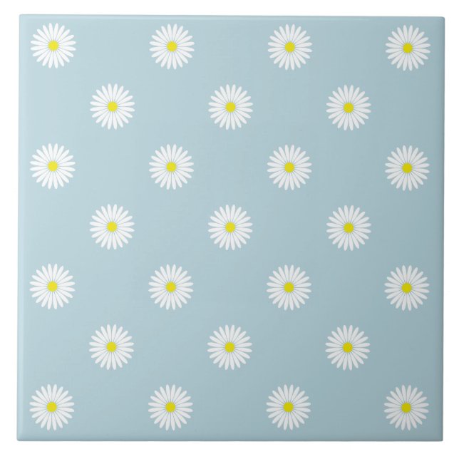 Daisies Illustrative Rpt Muster auf blass blau Fliese (Vorderseite)