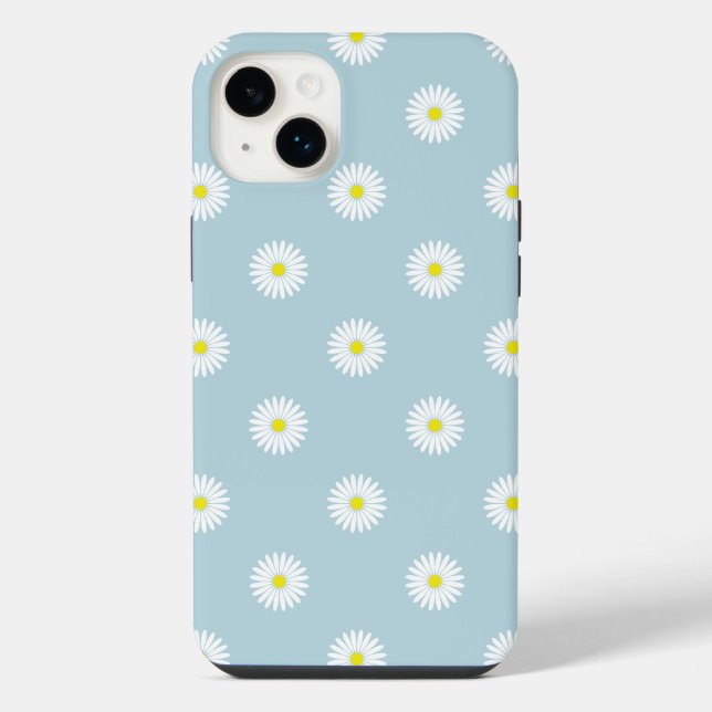 Daisies Illustratives Muster auf blass blau iPhone 14 Plus Hülle (Rückseite)