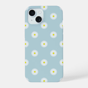 Daisies Illustratives Muster auf blass blau iPhone 15 Hülle