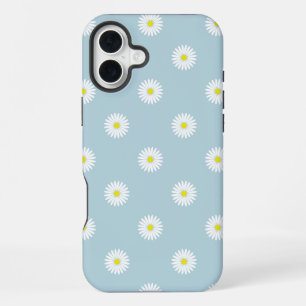 Daisies Illustratives Muster auf blass blau iPhone 16 Plus Hülle