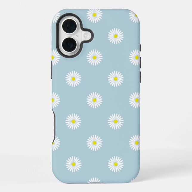Daisies Illustratives Muster auf blass blau iPhone 16 Plus Hülle (Rückseite)