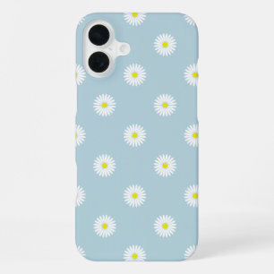 Daisies Illustratives Muster auf blass blau iPhone 16 Plus Hülle