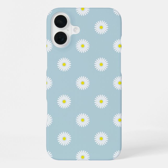 Daisies Illustratives Muster auf blass blau iPhone 16 Plus Hülle (Rückseite)