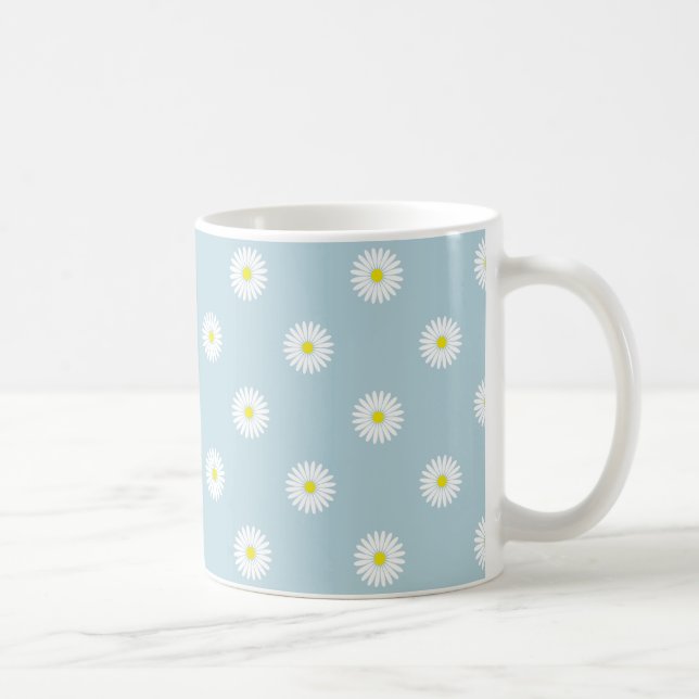 Daisies Illustratives Muster auf blass blau Kaffeetasse (Rechts)