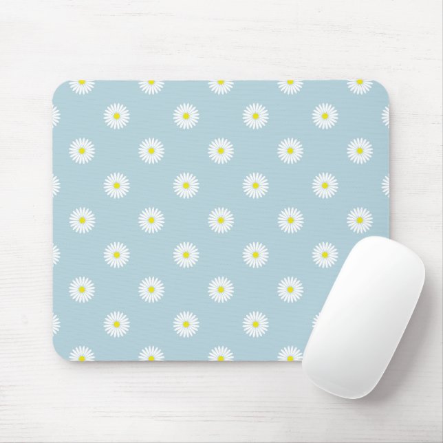 Daisies Illustratives Muster auf blass blau Mousepad (Mit Mouse)