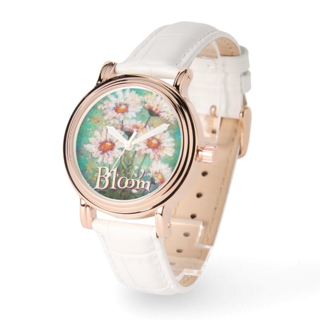 Daisies Impressionistic Floral Teal Personalized Armbanduhr (Winkel)