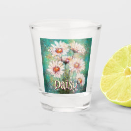 Daisies Impressionistic Floral Teal Personalized Schnapsglas