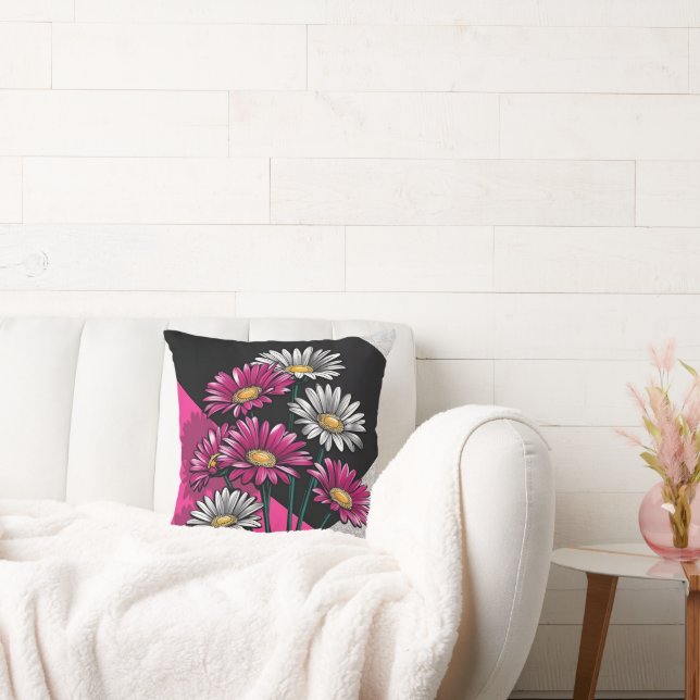 Daisies in Pink and White Throw Cushion Kissen (Liege)