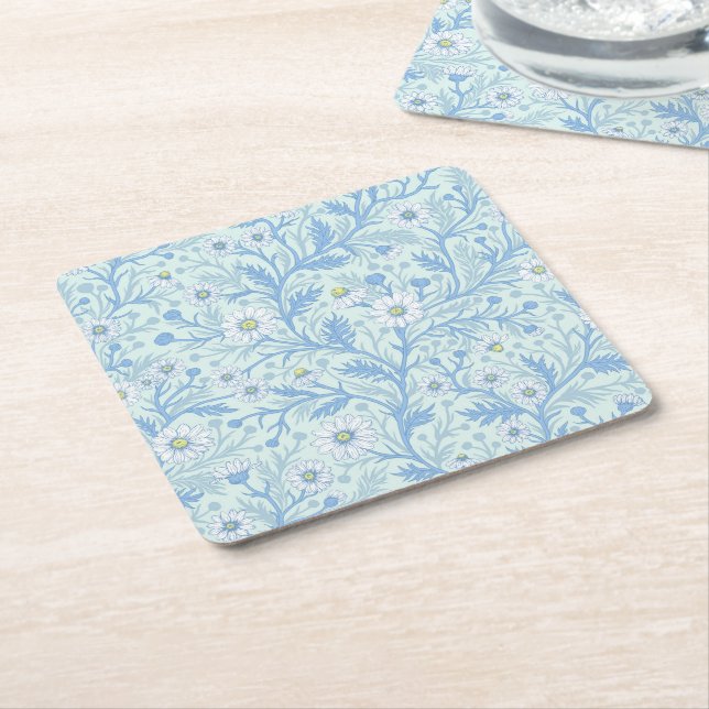 Daisies in white and blue on sea glass rechteckiger pappuntersetzer (angewinkelt)