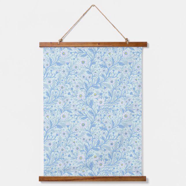 Daisies in white and blue on sea glass wandteppich mit holzrahmen (Vorderseite)