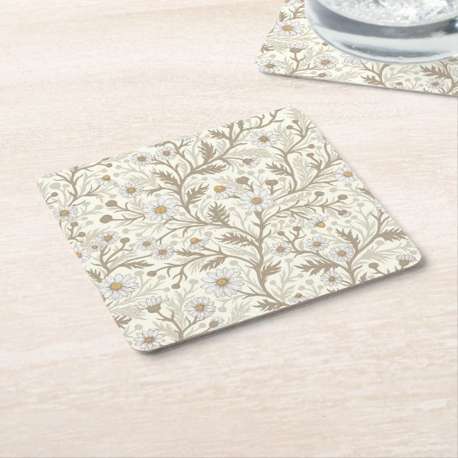 Daisies in white and brown on off white rechteckiger pappuntersetzer (angewinkelt)