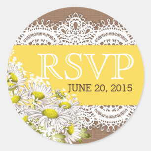 Daisies Lace Burlap Rustic UAWG Label Runder Aufkleber