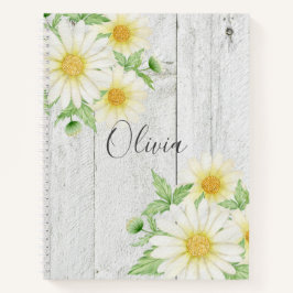 Daisies Name Rustic Wood Notizbuch