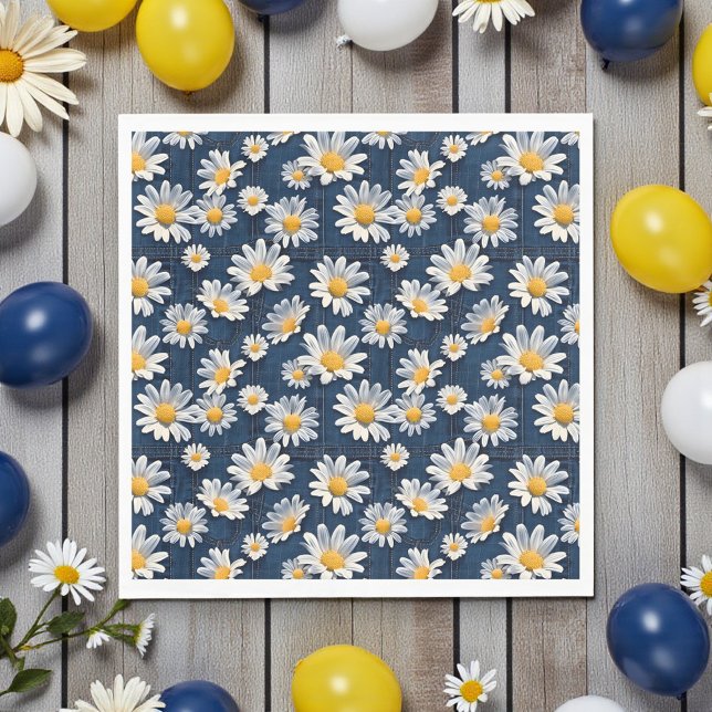 Daisies on Blue Denim Birthday  Serviette (Von Creator hochgeladen)