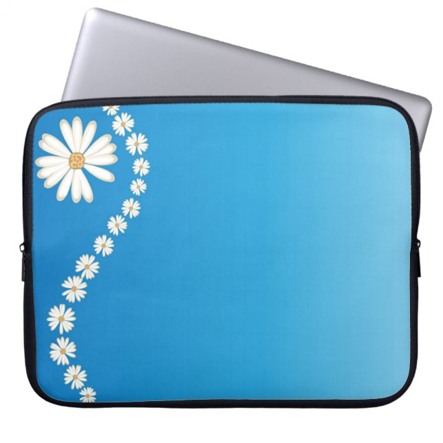 Daisies on Blue Laptop Computer Sleeve (Vorderseite)