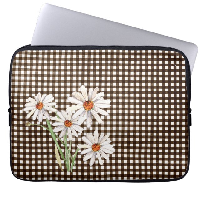 Daisies on Brown Gingham Laptopschutzhülle (Vorderseite)