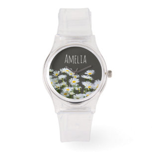 Daisies on Gray Personalisiert Armbanduhr