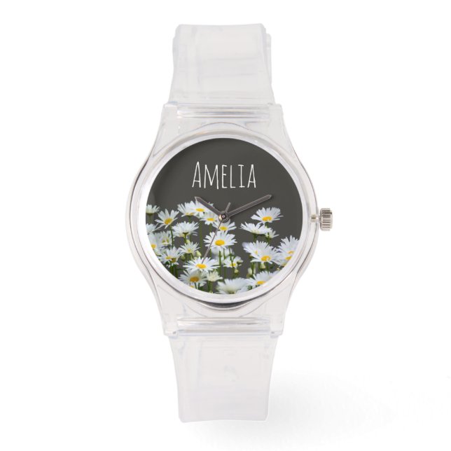 Daisies on Gray Personalisiert Armbanduhr (Vorderseite)