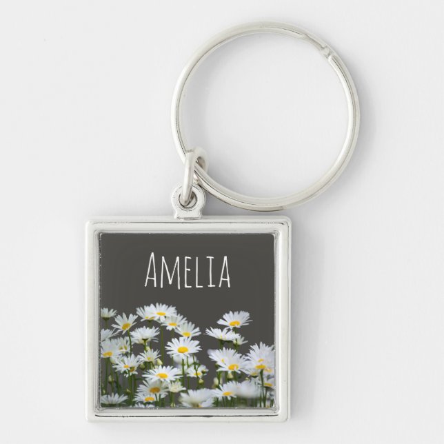 Daisies on Gray Personalized Schlüsselanhänger (Vorne)