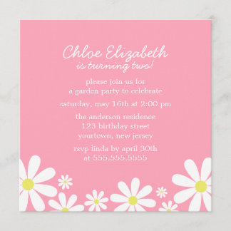Daisies on Pink Girl Birthday Party Einladung