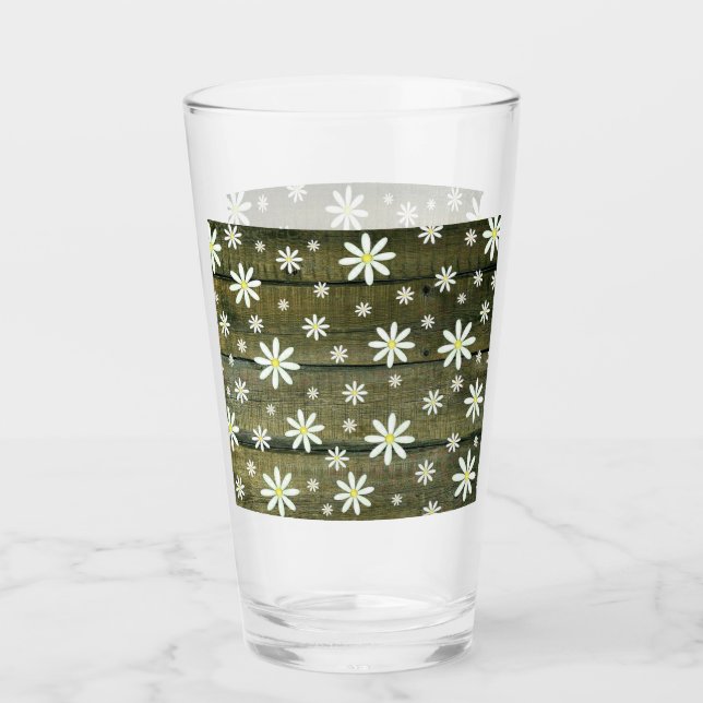 Daisies Rustic Barn Board Daisy Blume Glas (Vorderseite)