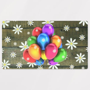 Daisies Rustic Barn Board Party Balloons Etiketten