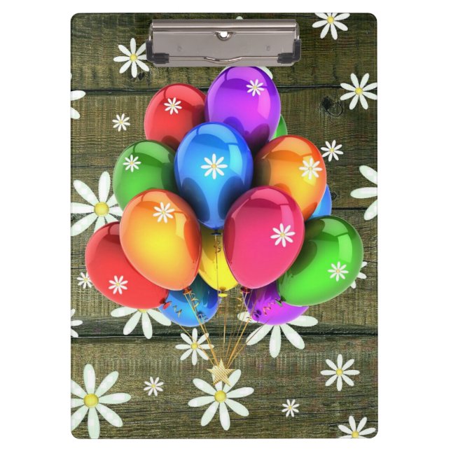 Daisies Rustic Barn Board Party Balloons Klemmbrett (Vorderseite)
