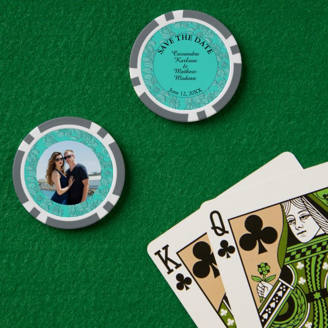 Daisies Turquoise Save the Date & Foto Card Pokerchips (Pokertisch (doppelt))