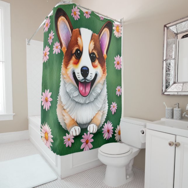 Daisies und Corgi Duschvorhang (Beispiel)