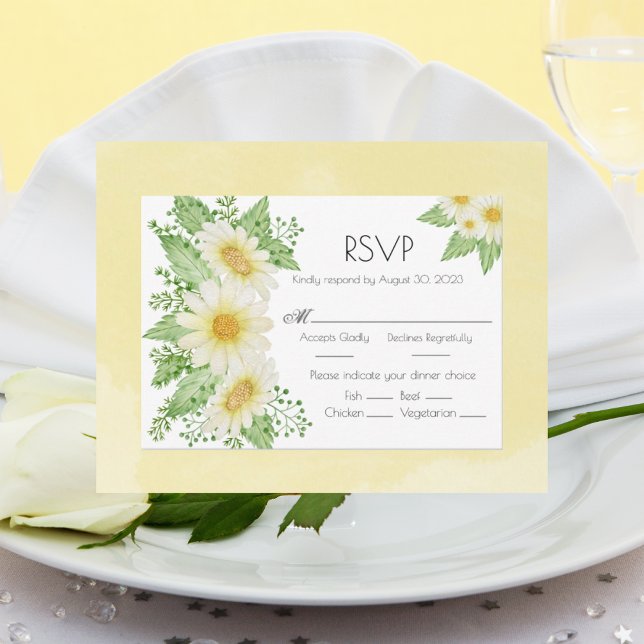 Daisies Watercolor Floral Script Wedding RSVP Karte (Von Creator hochgeladen)