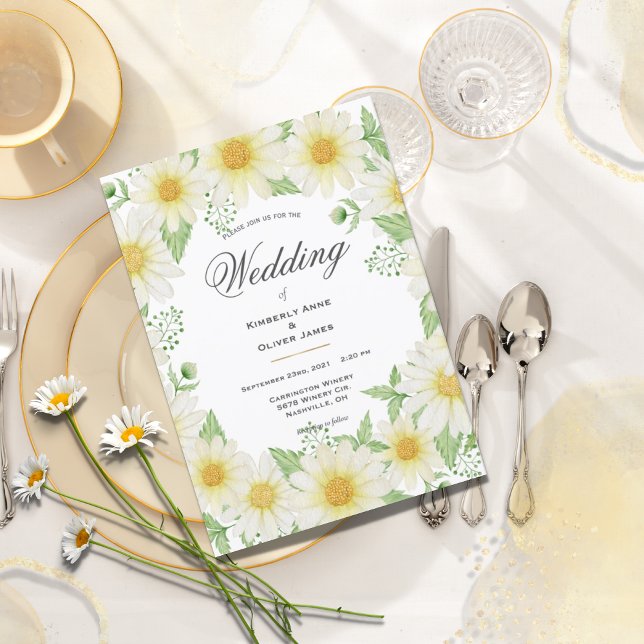 Daisies Watercolor White Floral Modern Wedding Inv Einladung (Von Creator hochgeladen)