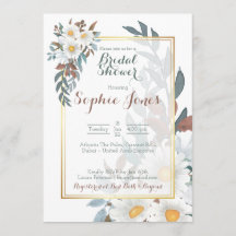 Daisies White Floral Gold Bridal Dusche Einladung