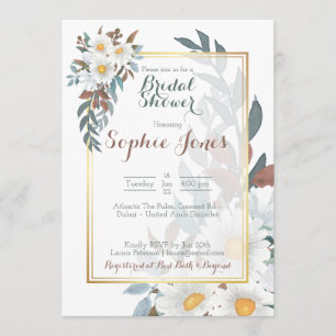 Daisies White Floral Gold Bridal Dusche Einladung