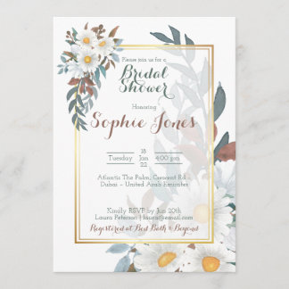 Daisies White Floral Gold Bridal Dusche Einladung