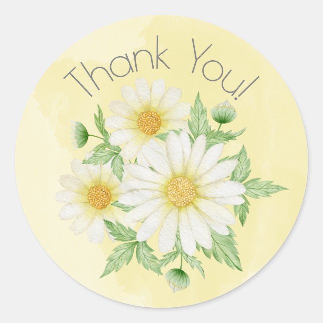 Daisies White Floral Thema Danke Classic Round Runder Aufkleber (Vorderseite)