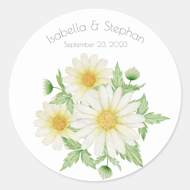 Daisies White Floral Theme Typografie Runder Aufkleber (Vorderseite)