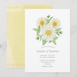 Daisies White Yellow Floral Script Wedding Einladu Einladung
