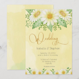Daisies White Yellow Floral Script Wedding Einladung
