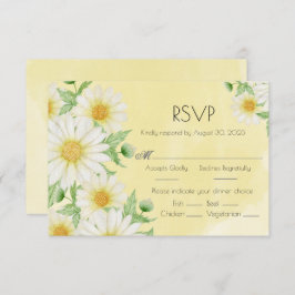 Daisies White Yellow Floral Script Wedding RSVP Karte