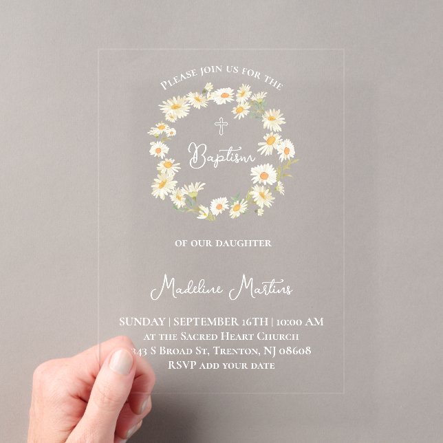 daisies wreath Baptism Invitation Acryleinladungen (Insitu (Handheld))
