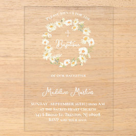 daisies wreath Baptism Invitation Acryleinladungen