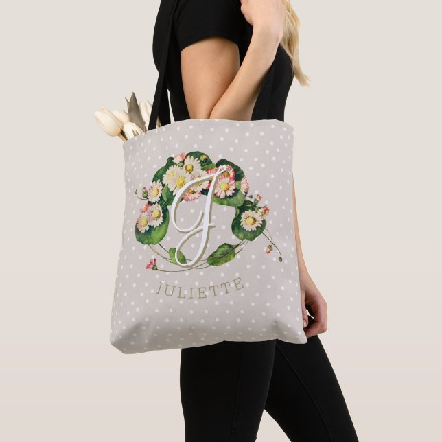 Daisies Wreath mit Monogramm und Name für die Pers Tasche (Von Nahem)