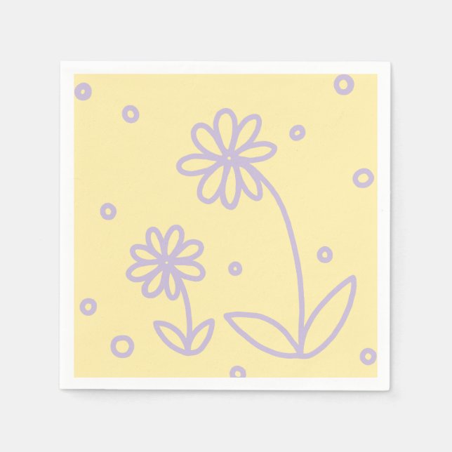 Daisis and Dots 2 - Pastellgelb und Lila Serviette (Vorderseite)